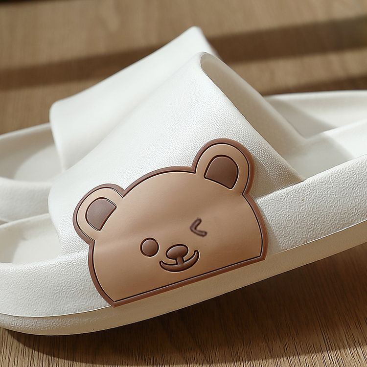 Cute Bear Graphic Cloud Slippers Soft Non-slip Home Slippers Pillow Slippers White