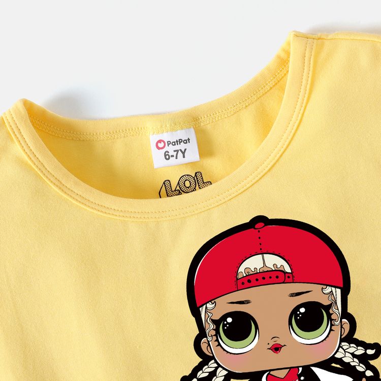 L.O.L. SURPRISE! Kid Girl Letter Print Flutter-sleeve Yellow Cotton Tee Pale Yellow