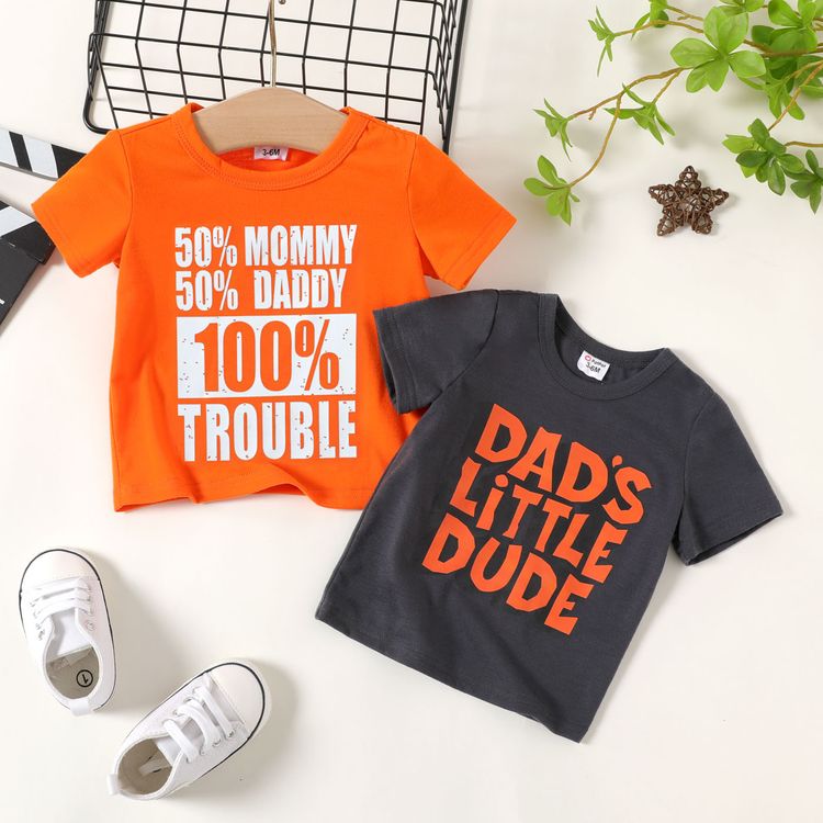 Baby Boy Letter Print Round Neck Short-sleeve T-shirt Orange
