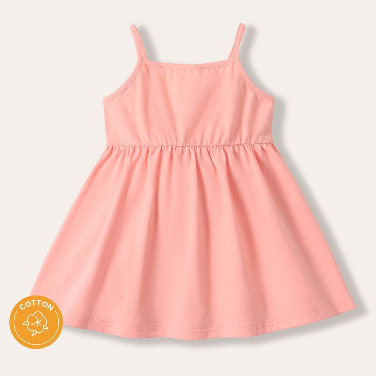 3pcs Baby Girl 95% Cotton Spaghetti Strap Sleeveless Solid Dresses Set ColorBlock