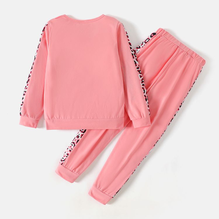 L.O.L. SURPRISE! 2pcs Kid Girl Letter Leopard Print Long-sleeve Pink Cotton Top and Elasticized Pants Set Pink
