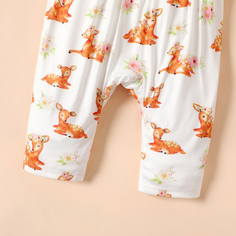 Baby Girl Allover Cartoon Deer Print Short-sleeve Jumpsuit Colorful