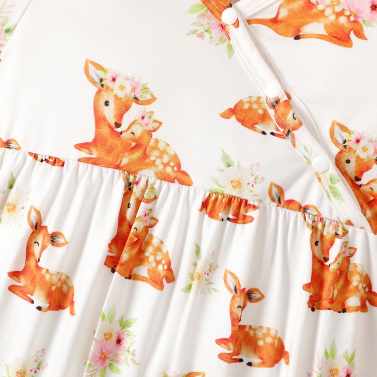 Baby Girl Allover Cartoon Deer Print Short-sleeve Jumpsuit Colorful
