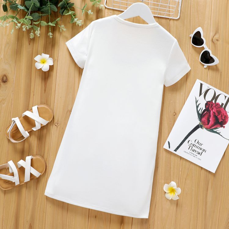 Kid Girl Cute Cat Bag Print Short-sleeve White Tee Dress White