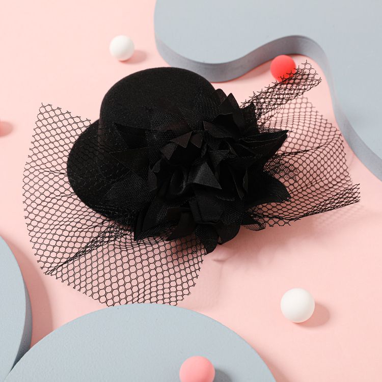 Mesh and Top Hat Decor Hair Clip for Girls Black