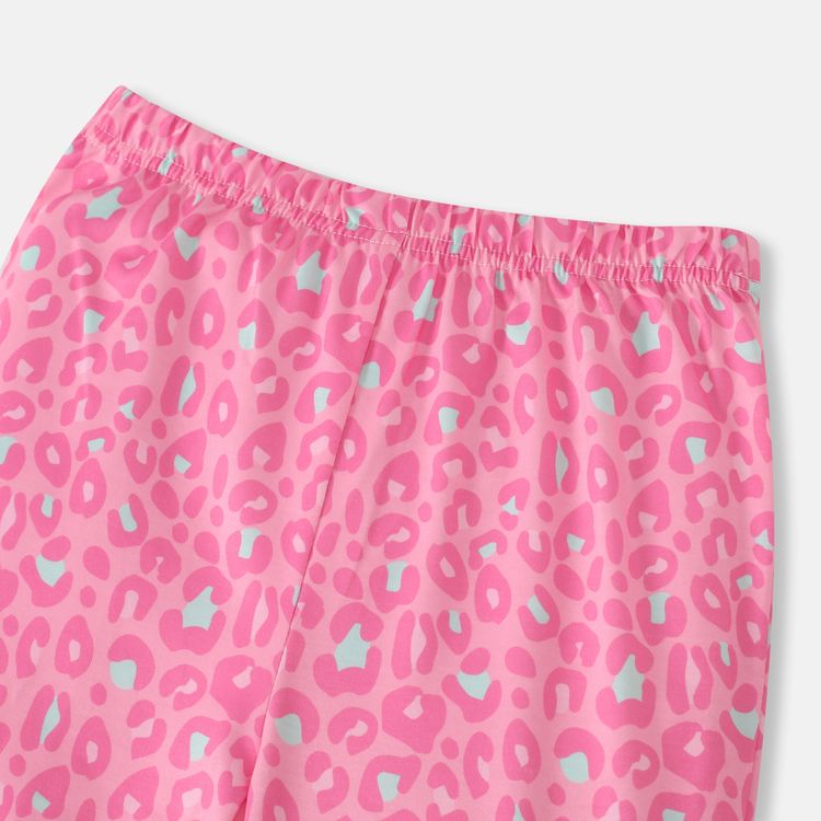 L.O.L. SURPRISE! 2pcs Kid Girl Cartoon Print Tie Knot Long-sleeve White Tee and Stripe Heart Leopard Print Pink Flared Pants Set Black
