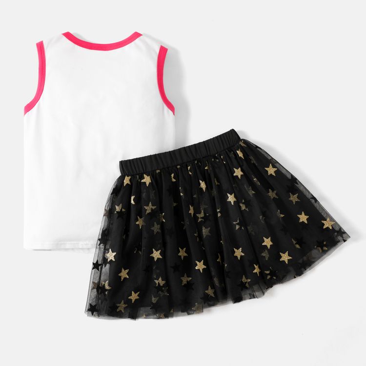 L.O.L. SURPRISE! 2pcs Kid Girl Figure Print Sleeveless Cotton Tee and Star Design Mesh Skirt Set White
