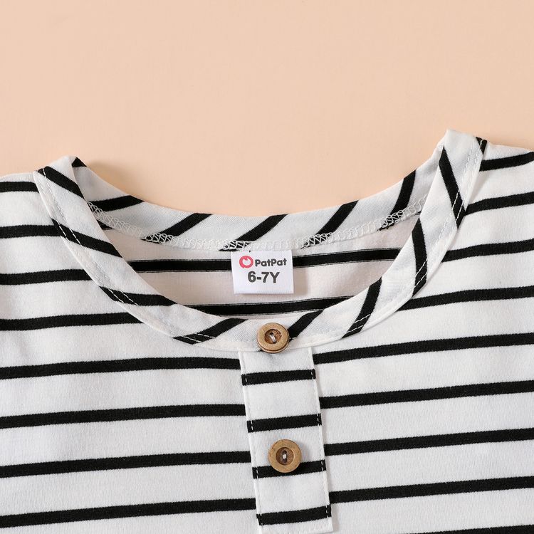 2pcs Kid Boy Stripe Button Design Short-sleeve Tee and Elasticized Pants Set Khaki