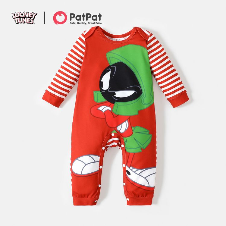 Looney Tunes Baby Boy/Girl Striped Long-sleeve Graphic Jumpsuit Red-2