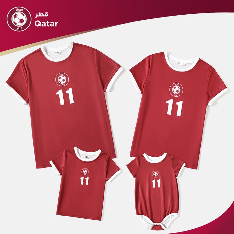 Family Matching Short-sleeve Graphic Red Soccer T-shirts (Qatar) Red