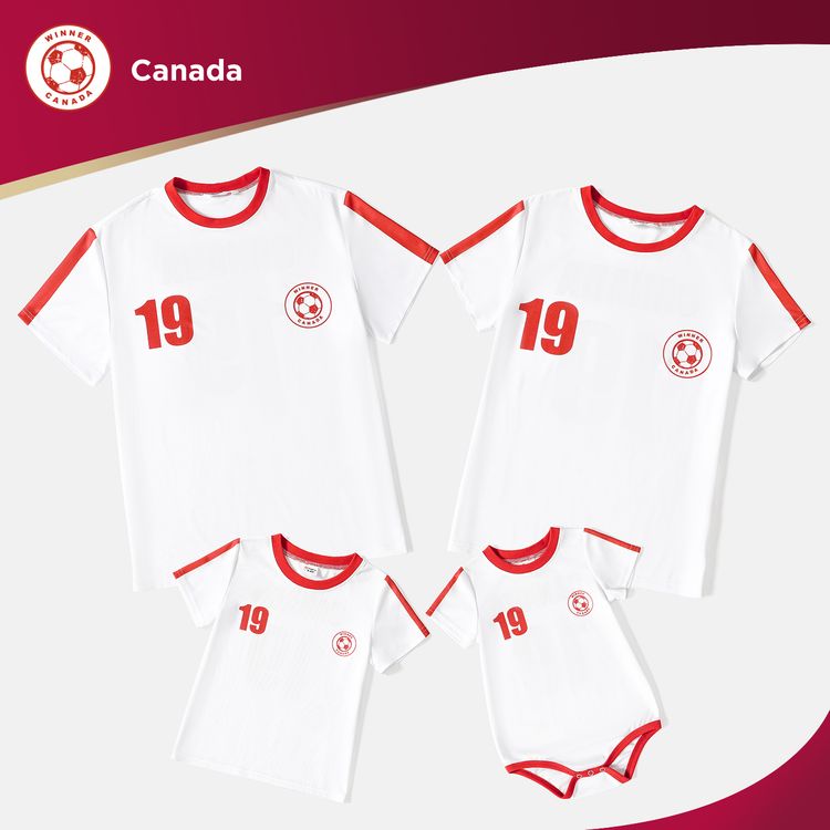 Family Matching White Short-sleeve Graphic Football T-shirts (Canada) White