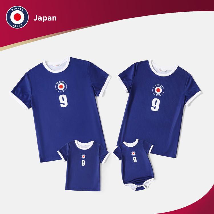 Family Matching Dark Blue Short-sleeve Graphic Football T-shirts (Japan) Tibetanblue
