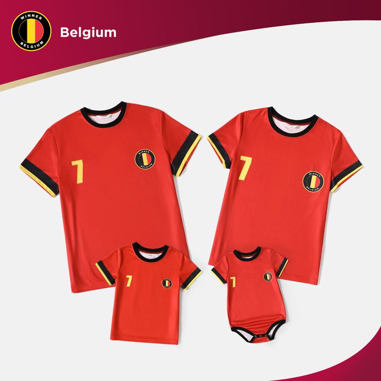Family Matching Red Short-sleeve Graphic Soccer T-shirts (Belgium) Red
