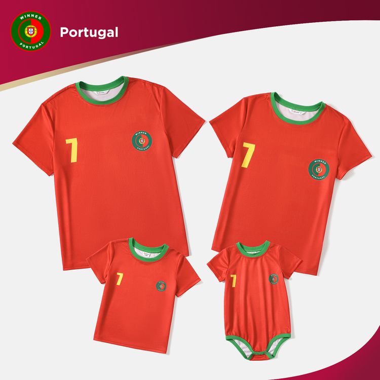 Family Matching Short-sleeve Graphic Red Soccer T-shirts (Portugal) Red
