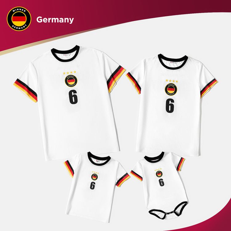 Family Matching Short-sleeve Graphic White Soccer T-shirts (Germany) Color block