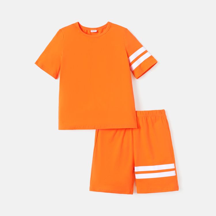 2pcs Kid Boy Striped Short-sleeve Cotton Tee and Shorts Set Orange
