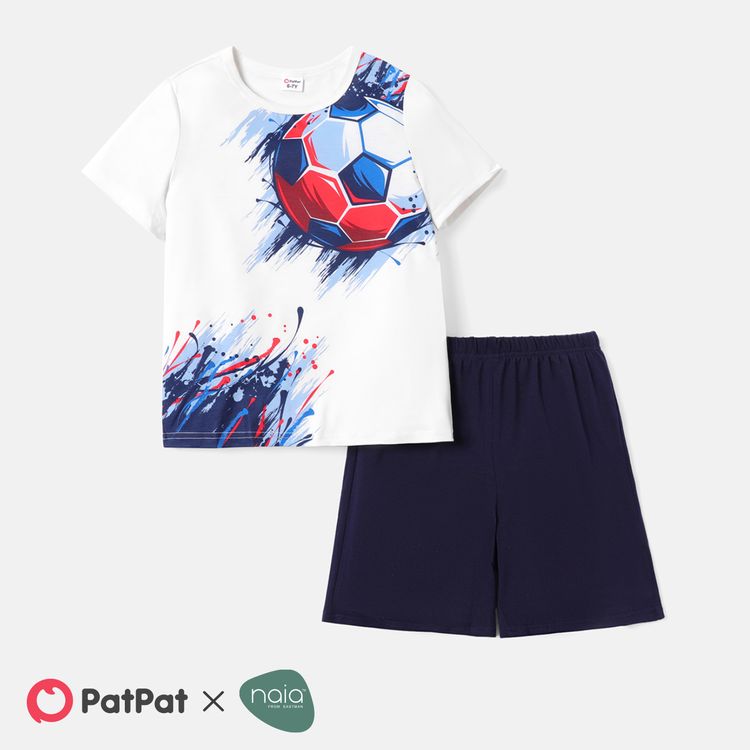 Naia 2pcs Kid Boy Soccer Print Short-sleeve Tee and Elasticized Shorts Set Tibetanbluewhite