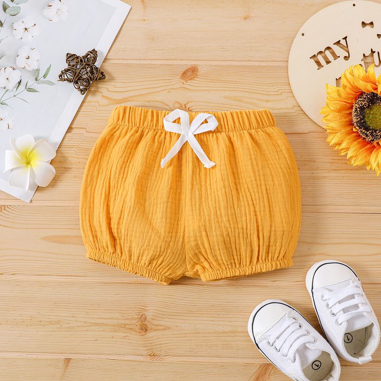 Baby Boy/Girl 100% Cotton Crepe Bow Detail Solid Shorts Ginger