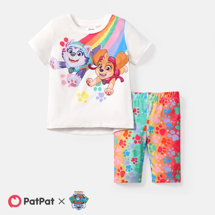 PAW Patrol 2pcs Toddler Girl Naia Rainbow Print Short-sleeve Tee and Leggings Shorts Set Multi-color