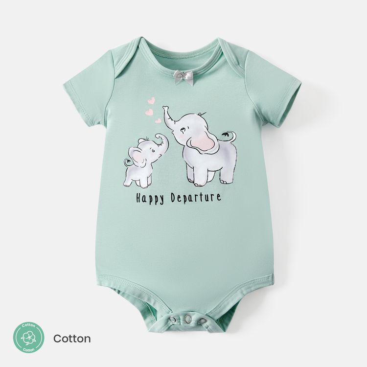 Baby Girl Elephant Print Short-sleeve Cotton Rompers Light Green