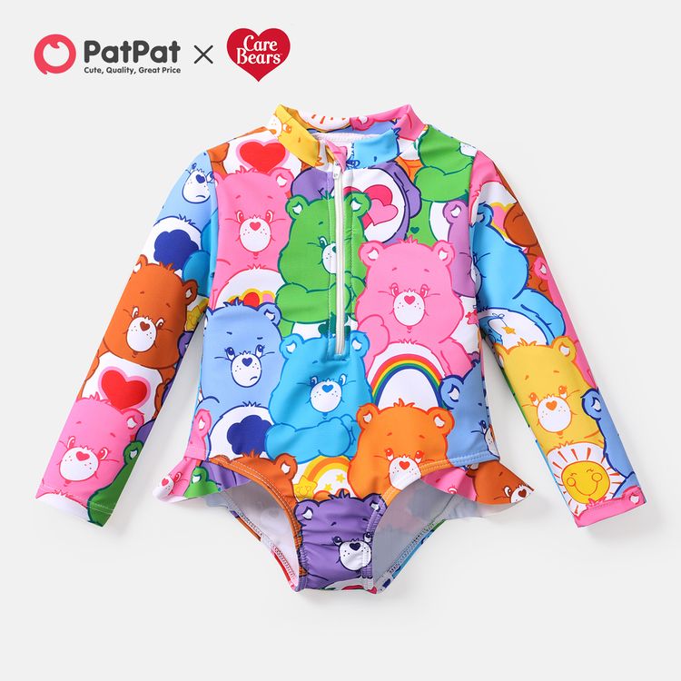 Care Bears Baby/Toddler Girl Allover Bear Print Long-sleeve One-piece Swimsuit Light Pink