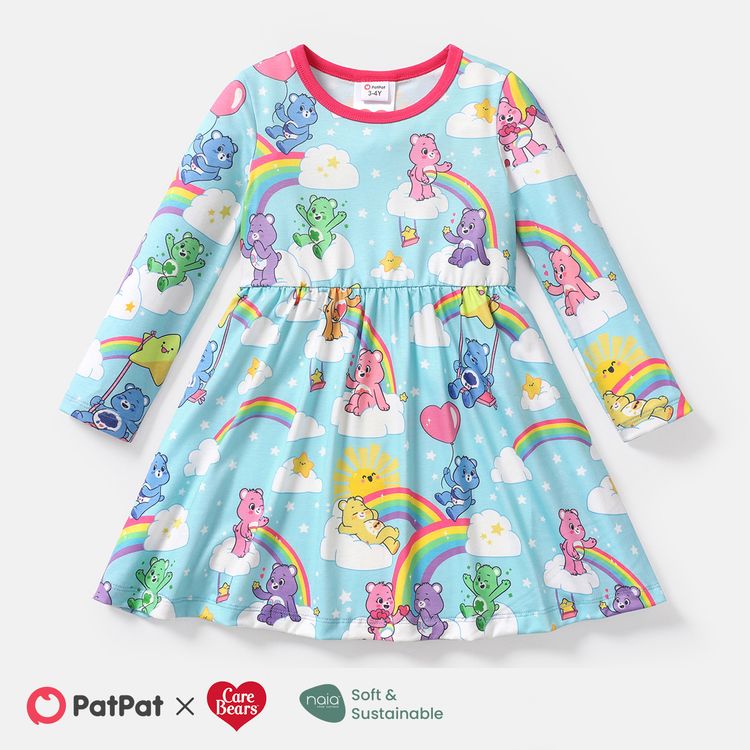 Care Bears Toddler Girl Rainbow/Heart Print/Polks dots Long-sleeve Dress Blue