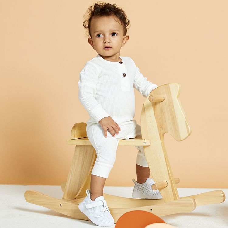Ribbed Solid Long-sleeve Baby Jumpsuit White