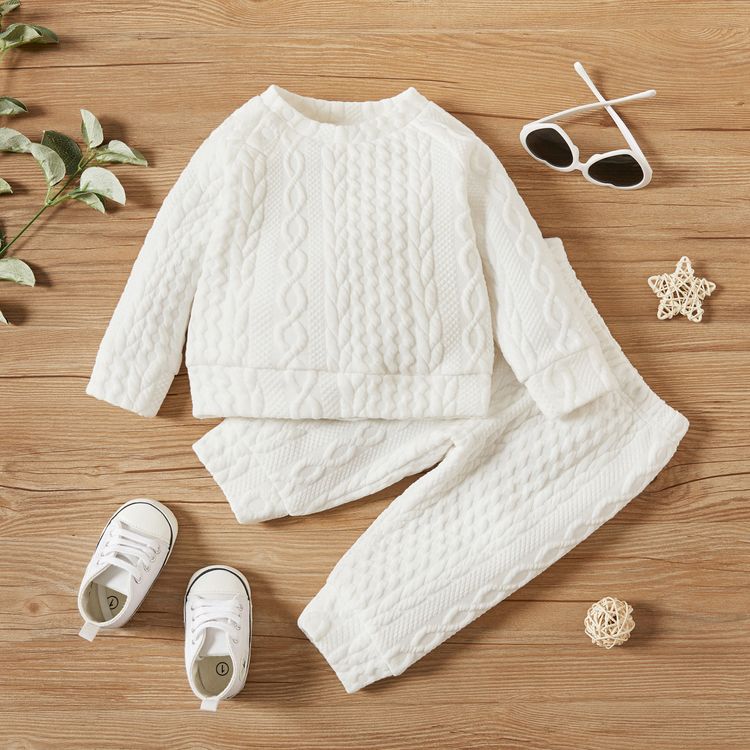 2pcs Baby Girl 95% Cotton Long-sleeve Imitation Knitting Set White
