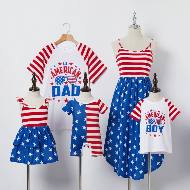 Mosaic Independence Day Stripe and Star Family Matching Sets Color block