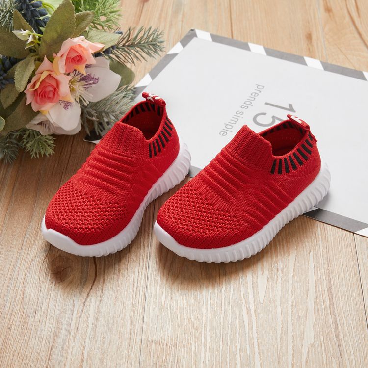 Toddler / Kid Breathable Knitted Solid Sneakers Red