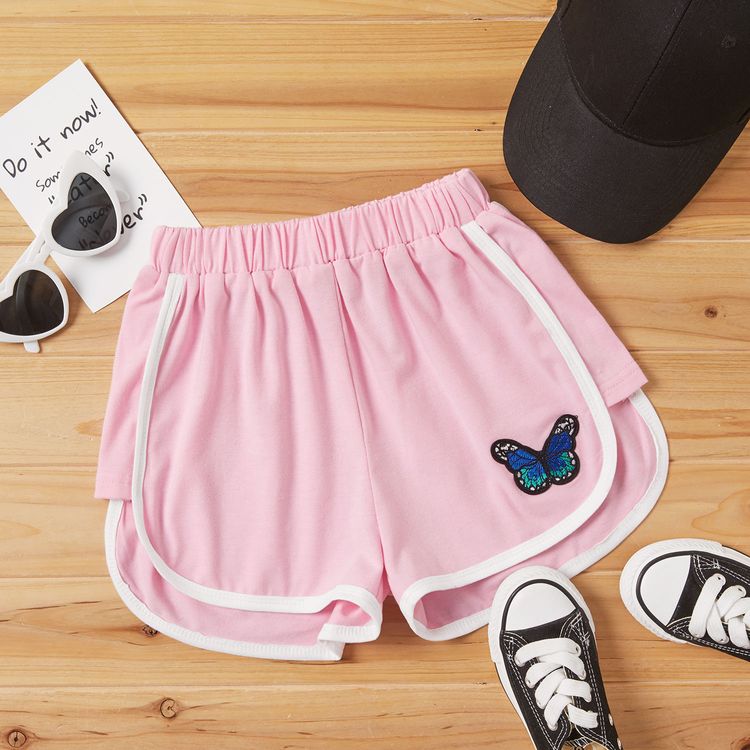 Pretty Kid Girl Embroidered Butterfly Casual Shorts Pink