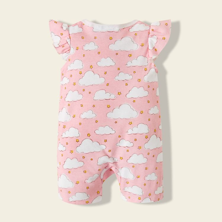 Care Bears Baby Girl 100% Cotton Floral and Cloud Romper/One Piece Light Pink