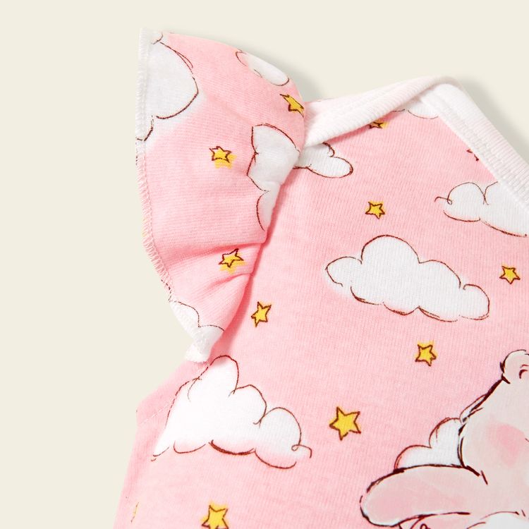 Care Bears Baby Girl 100% Cotton Floral and Cloud Romper/One Piece Light Pink