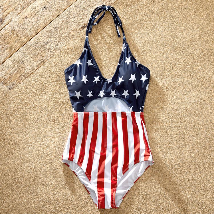 Red Stripe Stars Flag One-piece Family Matching Swimsuits Multi-color