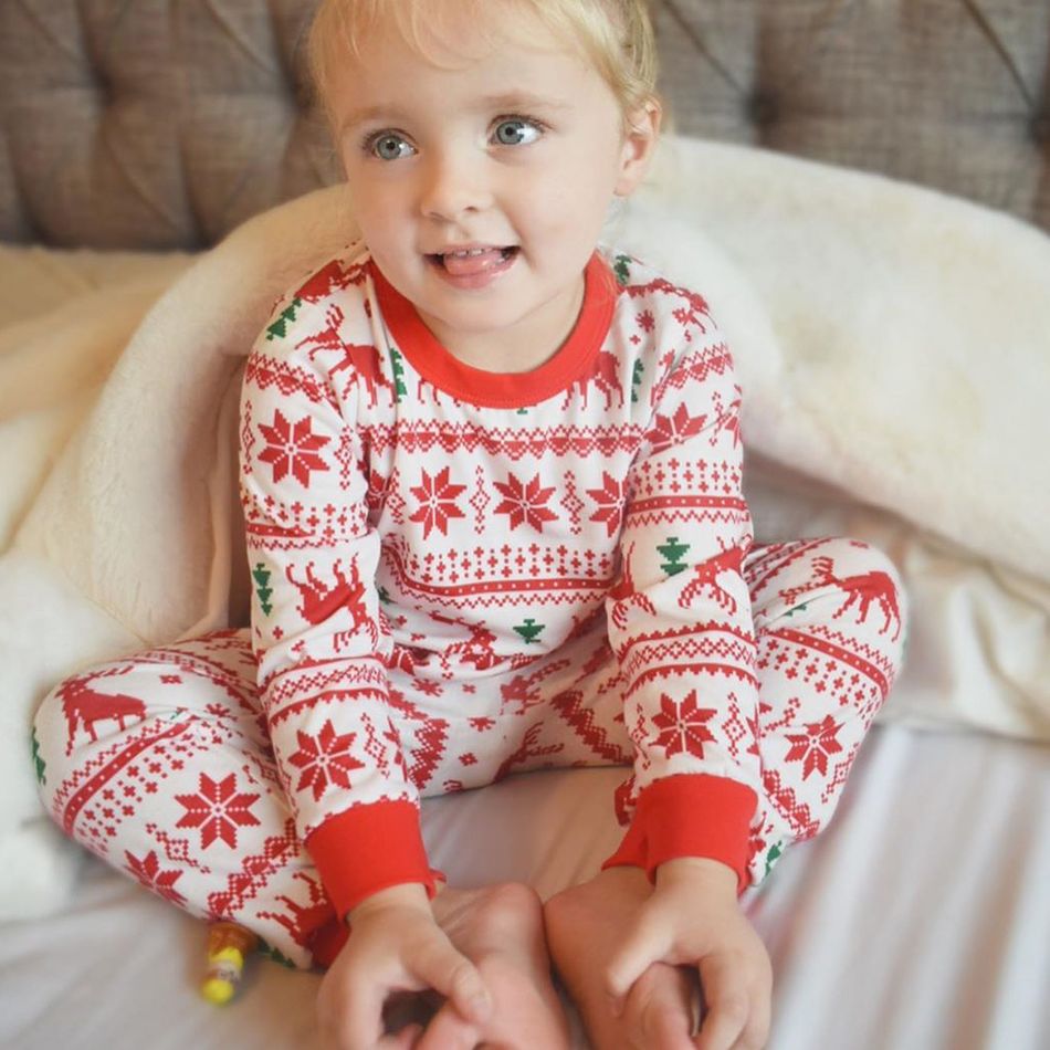Christmas Reindeer and Snowflake Patterned Family Matching Pajamas Sets(Flame Resistant) Red/White big image 11