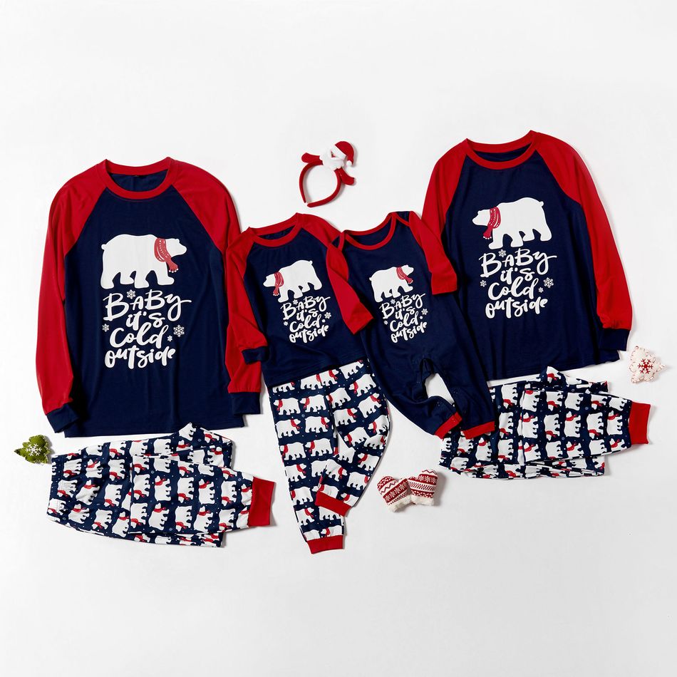 Mosaic Family Matching Polar Bear Christmas Pajamas Sets (Flame Resistant) Dark blue/White/Red