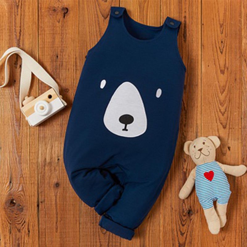 Baby Polar Bear Applique Sleeveless Jumpsuits Dark Blue big image 1