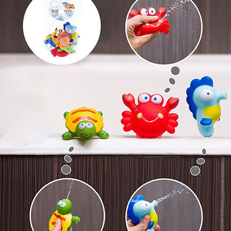 6-pcs Baby Bath Toys Squeeze Float Animals Bathroom Swimming Water Toys Blue big image 12