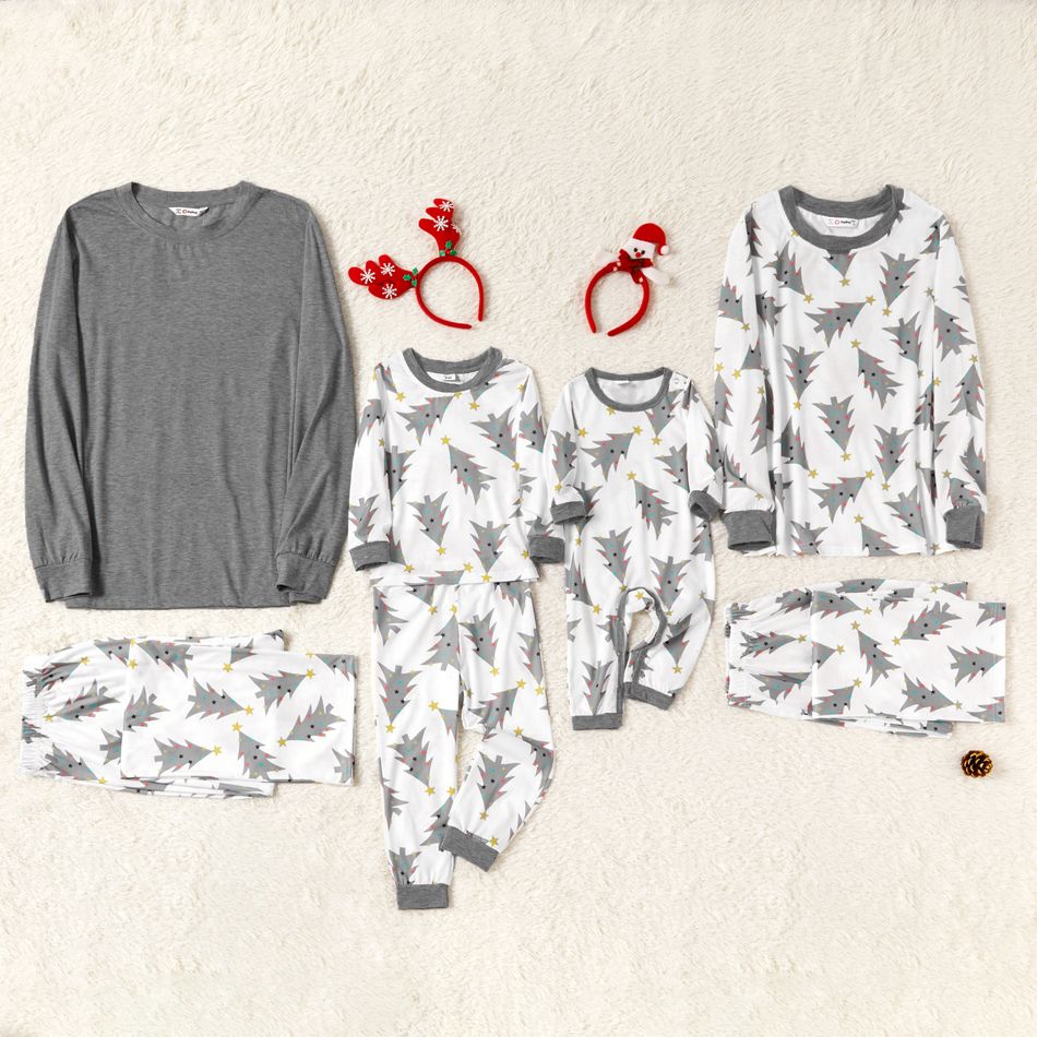 Family Matching Christmas Tree Print Pajamas Sets（Flame Resistant） Light Grey big image 1