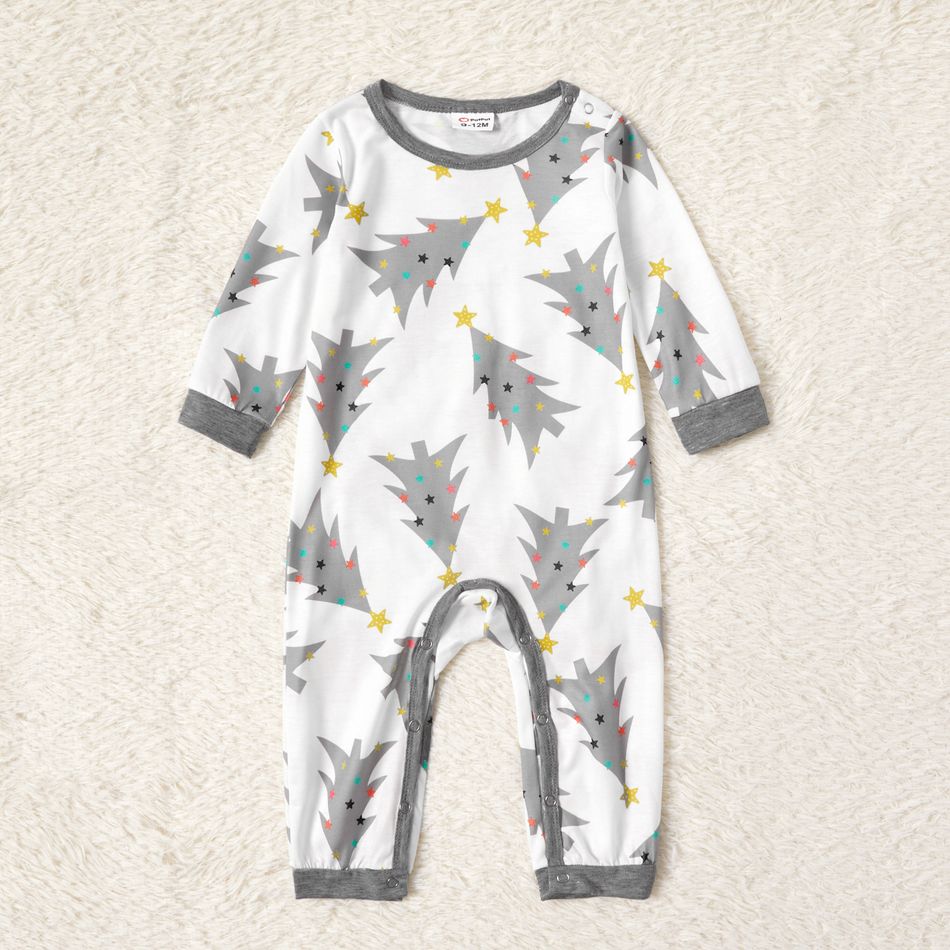 Family Matching Christmas Tree Print Pajamas Sets（Flame Resistant） Light Grey big image 8