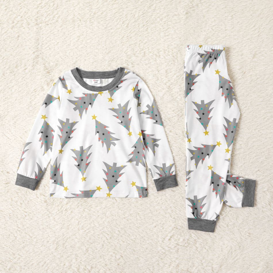 Family Matching Christmas Tree Print Pajamas Sets（Flame Resistant） Light Grey big image 5