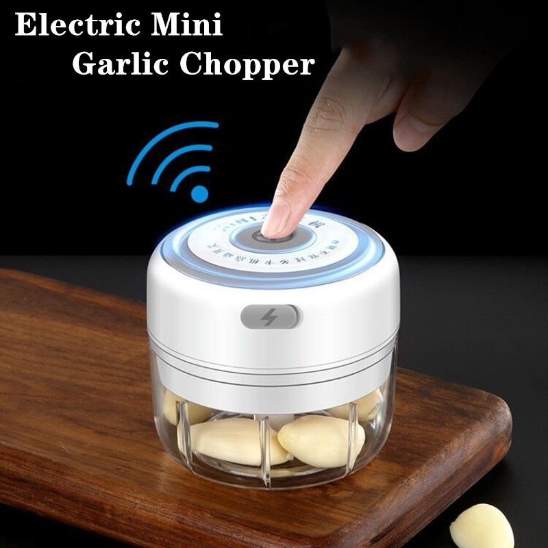 Mini Electric Garlic Grinder Portable Food Press Mincer Seasoning Masher Spice Chopper Kitchen Accessories White