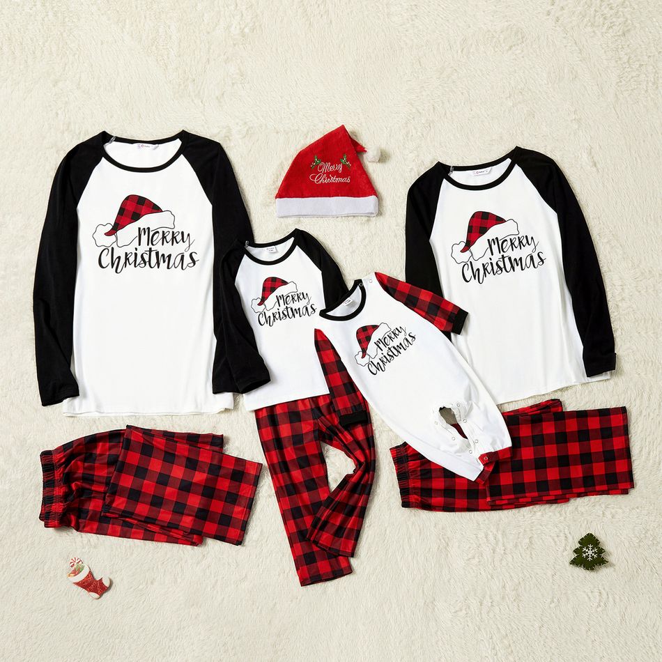 Family Matching Christmas Hat Print Plaid Pajamas Sets (Flame Resistant) Multi-color