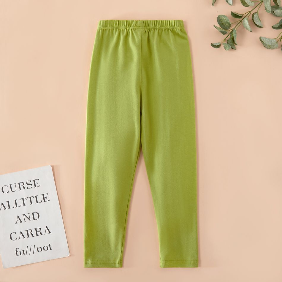 algodão crianças menina leggings elásticos sólidos Verde Pálido big image 2