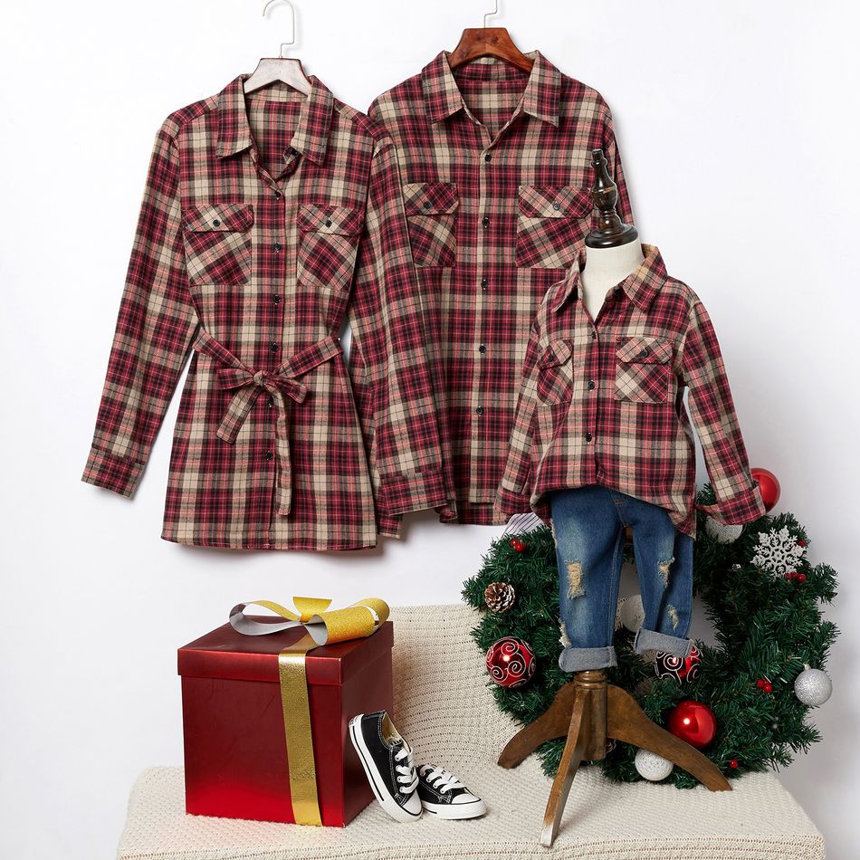 100%Cotton Family Matching Plaid Button Shirts Red