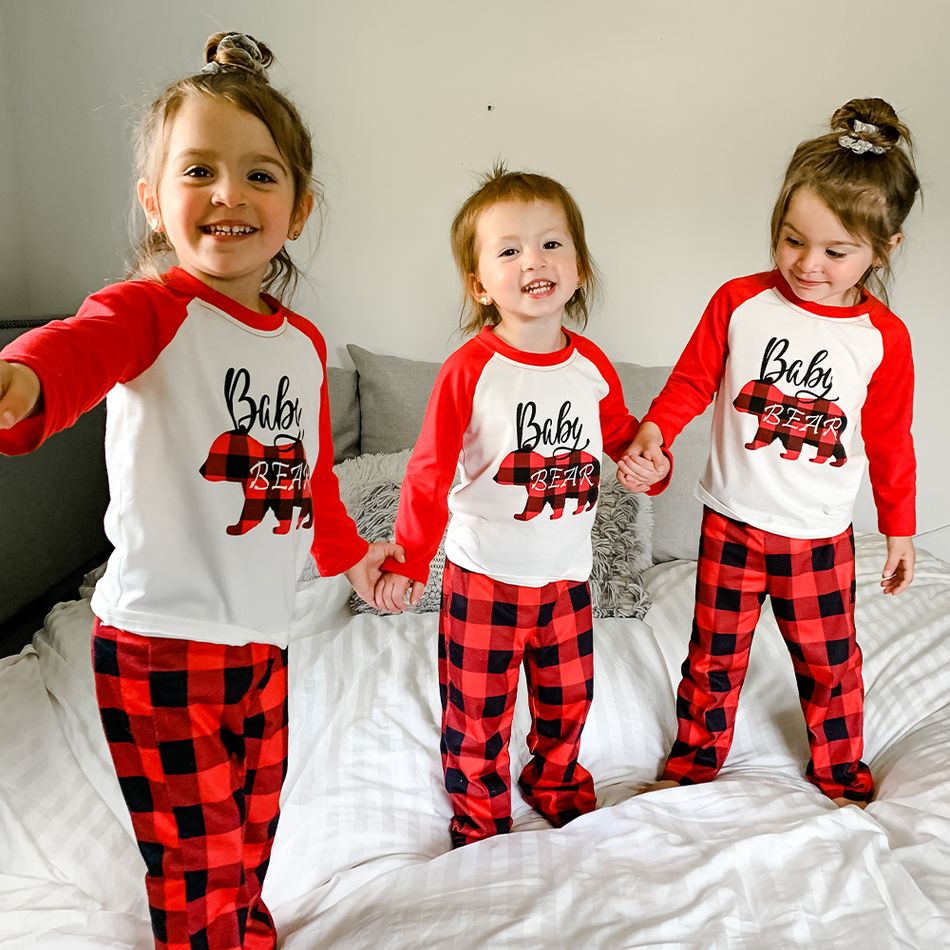 Plaid Bear Family Matching Pajamas Sets(Flame Resistant) Red/White big image 3