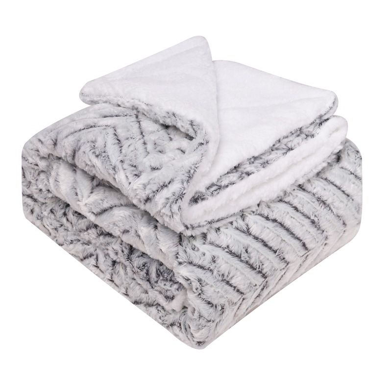 Thick Double-layer Lamb Wool Blanket Imitation Fur Plush Back Printing Tie-dye Brush Flower PV Fleece Blanket Sofa Blanket Grey