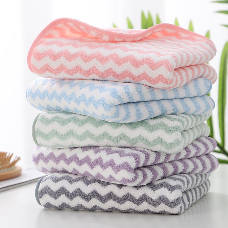 Stripe Jacquard Absorbent Washcloth Hand Towels for Kitchen Bathroom Light Pink big image 2