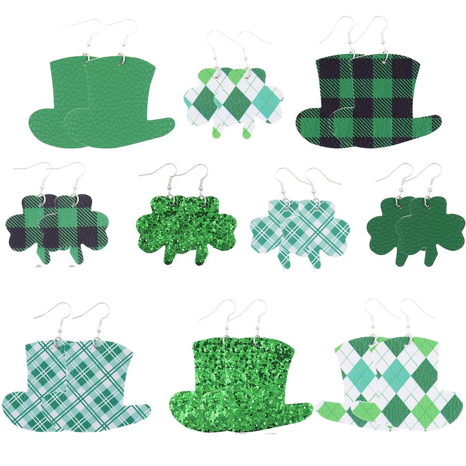 Clovers St.Patricks Day Green Shamrock Earrings Decoration Pale Green big image 2