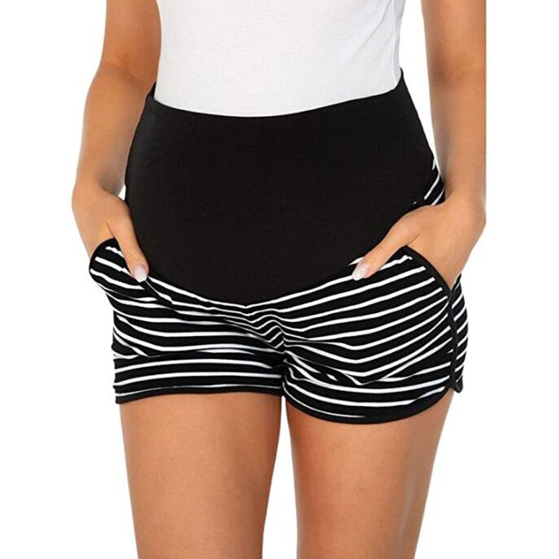 Maternity casual Stripes Plain Black/White Casual pants Black/White
